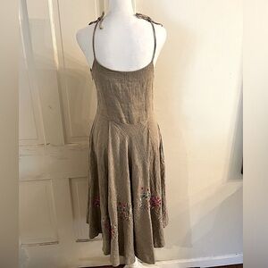 Vintage Cynthia Rowley Linen
Embroidered Summer Dress. Side
Pockets Midi Beach